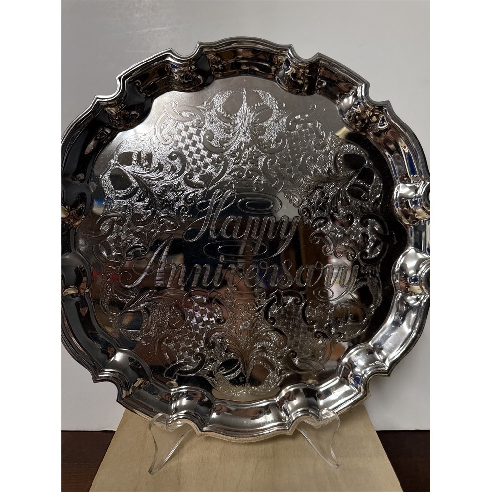Happy‎ Anniversary Silver Polished 12"  Cavalier Tray Made In England